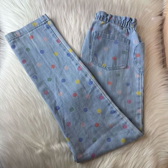Mini Boden Heart Pockets Rainbow Dots Pull On Denim Pants Size 12 - Picture 1 of 14